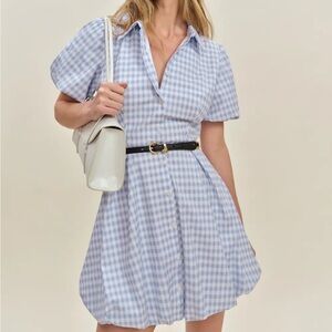 Reformation Light Blue Gingham Mini Dress